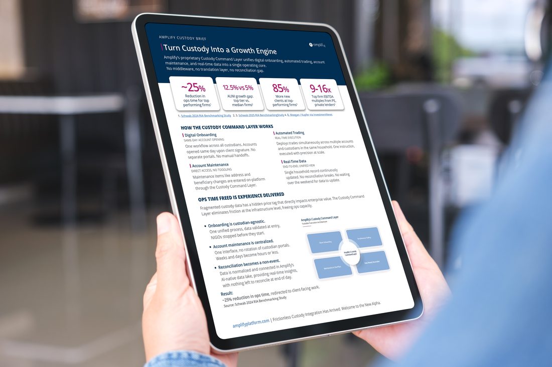 Advisor reviewing the Amplify Custody Brief on a tablet